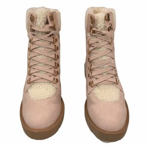 PINK SUEDE LACE UP BOOTIES SIZE 9